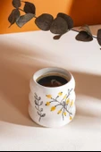 Sarı Çiçekler Amore El Yapımı Seramik Double Kahve Bardağı Mug Kupa - 4