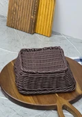 Ekmek Sepeti - Hasır Görünümlü Kare Ekmek Sepeti - Küçük Boy, 19 CM - 2