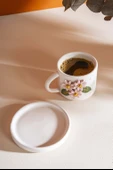 Pembe Çiçekli Amore El Yapımı Seramik Double Kahve Fincanı Mug Kupa - 5