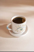 Göz Desenli Amore El Yapımı Seramik Double Kahve Fincanı Mug Kupa - 5