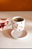 I Love You Amore El Yapımı Seramik Double Kahve Fincanı Mug Kupa - 3