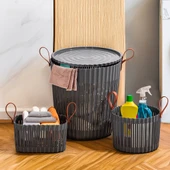 Porsima 4314 Antrasit 3'lü Sepet Seti – Banyo Mutfak Organizeri, Tezgah Üstü ve Kirli Çamaşır Sepeti thumbnail 3