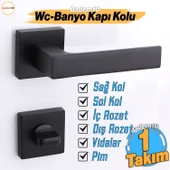Paytak WC Banyo Siyah Kapı Kolu Kare Rozetli Sağa Sola Uygun İç Dış Wc Kapısı Kilitlenebilir 1 Takım - 7