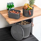 Porsima 4314 Antrasit 3'lü Sepet Seti – Banyo Mutfak Organizeri, Tezgah Üstü ve Kirli Çamaşır Sepeti thumbnail 2