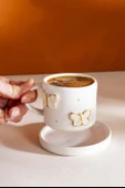Gold Kelebek Amore El Yapımı Seramik Double Kahve Fincanı Mug Kupa - 2