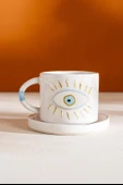 Göz Desenli Amore El Yapımı Seramik Double Kahve Fincanı Mug Kupa - 2