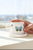 Rivaİstanbul Kelebek Amore El Yapımı Seramik Double Kahve Fincanı Mug Kupa thumbnail 1