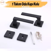 Paytak Oda Siyah Kapı Kolu Kare Rozetli Sağa Sola Uygun İç Dış Ev Oda Kapısı Kilitlenebilir 1 Takım thumbnail 5