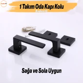 Paytak Oda Siyah Kapı Kolu Kare Rozetli Sağa Sola Uygun İç Dış Ev Oda Kapısı Kilitlenebilir 1 Takım thumbnail 4