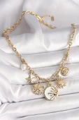 316L Çelik Gold Renk Beyaz Mineli Gün Batımı Figür Yıldız Güneş Detay Kadın Kolye - TJ-BKO9912 - 2