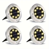 Solar Güneş Enerjili 8 Ledli Kazıklı Çim Zemin Bahçe Aydınlatma 3W Gün Işığı Sarı Led 4 Lü Set - 1