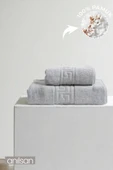 2'li Gri Greek Havlu Seti %100 Pamuk- 1 Adet El Havlusu 50x90 ve 1 Adet Banyo Havlusu 70x140 - 1