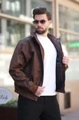 Erkek Yeni Sezon Taba Deri Ceket - 2