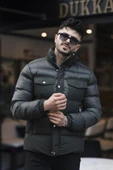 Erkek Çift Renk Haki Dik Yaka Şişme Mont -FN20570 - 5