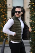 Erkek Standart Fit Dik Yaka Cepli Fermuarlı Haki Süet Yelek - 2