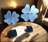 kırılmaz polyester,2 li yonca figürlü beyaz renk biblo thumbnail 1