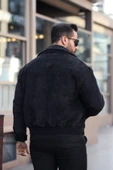 Erkek Rüzgar Geçirmez Siyah Kadife Mont - 5