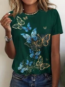Kadın Kısa Kollu Mavi Sarı Kelebek Baskı Süprem Bluz thumbnail 3