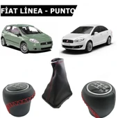 Fiat Linea Punto Siyah Deri Vites Topuz Ve Körük Seti Kırmızı Dikişli - 1