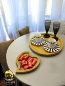 2'li Ahşap Kalp Model Dekoratif Sunumluk Tepsi Seti (27x27) - 4