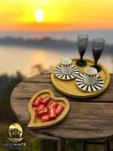 2'li Ahşap Kalp Model Dekoratif Sunumluk Tepsi Seti (27x27) - 3