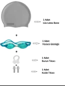 4lü Set Yetişkin Havuz Deniz Yüzücü Gözlüğü Boneli Tıkaçlı UV Korumalı Yüzme Seti - 3