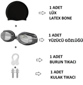 4lü Set Yetişkin Havuz Deniz Yüzücü Gözlüğü Boneli Tıkaçlı UV Korumalı Yüzme Seti - 4