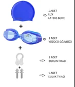 4lü Set Yetişkin Havuz Deniz Yüzücü Gözlüğü Boneli Tıkaçlı UV Korumalı Yüzme Seti - 1