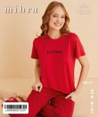 Mihra Kadın Bisiklet Yaka MİLAN Likralı Kısa Kol Pijama Takımı 50107K - 1 Adet  XL Kırmızı thumbnail 2