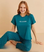 Mihra Kadın Bisiklet Yaka MİLAN Likralı Kısa Kol Pijama Takımı 50107P - 1 Adet  XL Petrol thumbnail 1