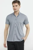 Kısa Kol Slim Fit Penye Gömlek - Gri - 2