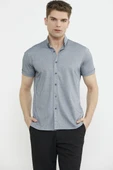 Kısa Kol Slim Fit Penye Gömlek - Gri - 3