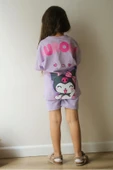 Lila Kuromi Kısa Kollu Şortlu Çizgi Karakter Baskılı Kız Çocuk 2li Takım thumbnail 2