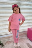Pembe Stitch Kısa Kollu Taytlı Çizgi Karakter Baskılı Kız Çocuk 2li Takım thumbnail 4