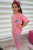 Pembe Stitch Kısa Kollu Taytlı Çizgi Karakter Baskılı Kız Çocuk 2li Takım thumbnail 1