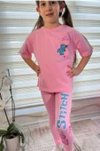 Pembe Stitch Kısa Kollu Taytlı Çizgi Karakter Baskılı Kız Çocuk 2li Takım - 4