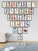 Mdf Tablo Hayvan Karakterli Renkli İngilizce 26 Harf 10x14 Cm Çerçeve Görünümlü Kreş Anaokulu Çocuk Odası Duvarı İçin Renkli Dekoratif Hediyelik 26 Parça - 1