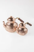 DMT Gaziantep Bakır Çaydanlık Takımı AĞIR EL KABARTMALI Alt:14,5cm üst:10,5cm Toplam:2,6 lt - 2