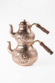 DMT Gaziantep Bakır Çaydanlık Takımı AĞIR EL KABARTMALI Alt:14,5cm üst:10,5cm Toplam:2,6 lt - 1
