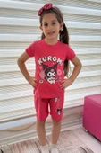 Pembe Kuromi Kısa Kollu Şortlu Çizgi Karakter Baskılı Kız Çocuk 2li Takım - 1