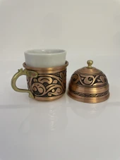 DMT Gaziantep Bakır Osmanlı Türk Kahve Fincanı tek kişilik Ağır İşlemeli Fincan 1.SINIF (KARARMAZ) - 1