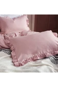 Pembe Fırfırlı Pamuk Saten Ikili Yastık Kılıfı - 1