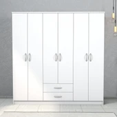Nisa 6 Kapılı 2 Çekmeceli 7 Raflı Geniş Gardrop Beyaz - GRD1101 - 2