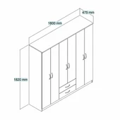 Nisa 6 Kapılı 2 Çekmeceli 7 Raflı Geniş Gardrop Çam - GRD1102 - 4