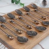 Gaziantep Gül Motifli Çay Kaşığı Seti 12'lı Adet BAKIR Renk Zamak Topuz Başlı - 2