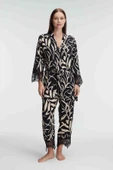 MAN5823 Anıl 5823 İp Askılı V Yaka Kadın Viskon Tropikal Yazlık Örme Dantel Detaylı Pijama Takımı Sabahlık - 5