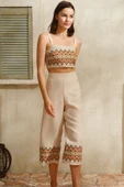 MAN9822 Kalın Askılı Oyuk U Yaka Kadın Geometrik Yazlık Uzun Nakış Detaylı Pijama Takımı Anıl 9822 - 1
