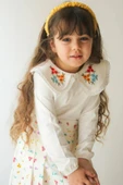 Yakası Renkli Çiçek Motifli Beyaz Kız Çocuk 2li Takım - 3