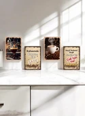 4 Parça Dekoratif A4 Mdf Tablo, Cafe Tabloları , Kahve Köşesi Tabloları , Duvar Tabloları , Çerçeve Görünümlü Dekoratif Hediyelik - 1