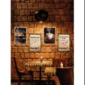 4 Parça Dekoratif A4 Mdf Tablo, Cafe Tabloları , Kahve Köşesi Tabloları , Duvar Tabloları , Çerçeve Görünümlü Dekoratif Hediyelik - 4